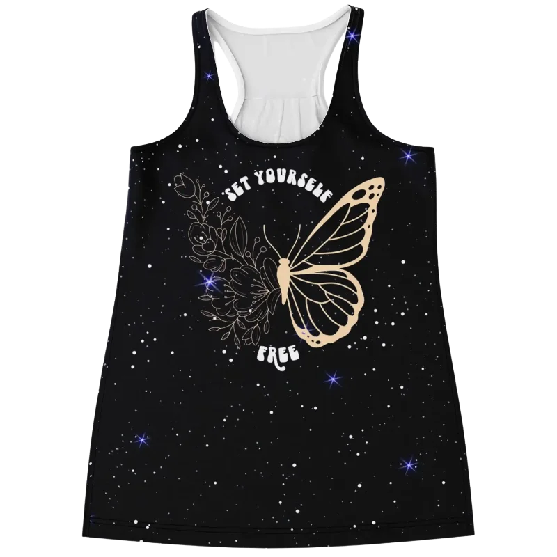 FLORAL BUTTERFLY RACERBACK TANK TOP