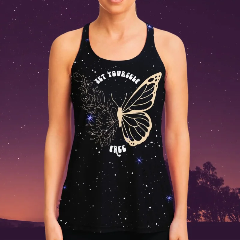 FLORAL BUTTERFLY RACERBACK TANK TOP