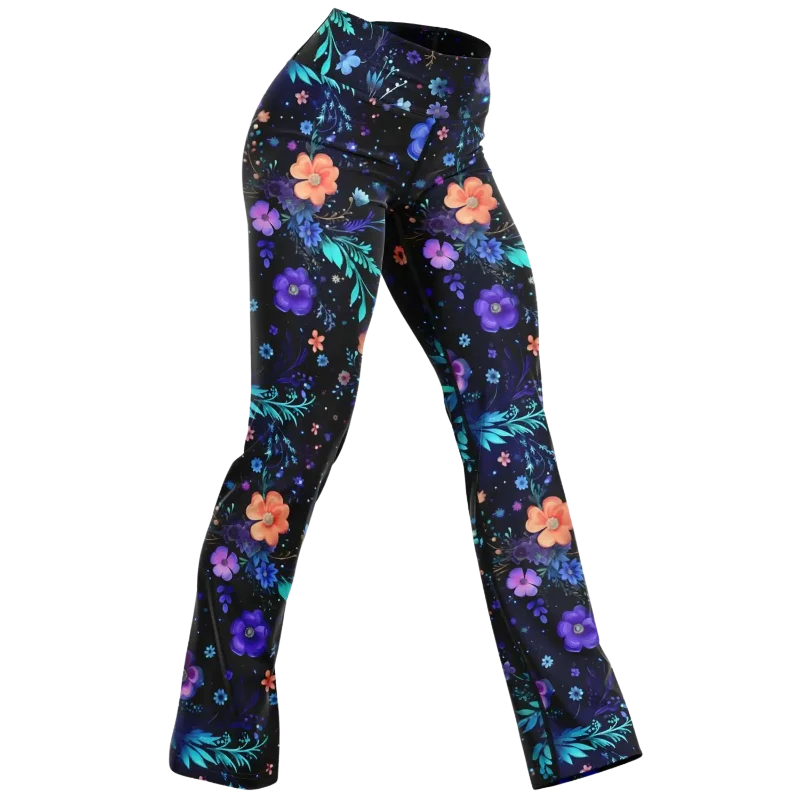 GALACTIC FLORAL PATTERN YOGA FLARE LEGGINGS