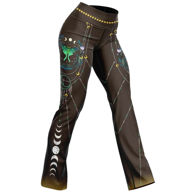 LUNA MOTH WITCHY HIPPY BOHO ESOTERIC FLARE LEGGINGS