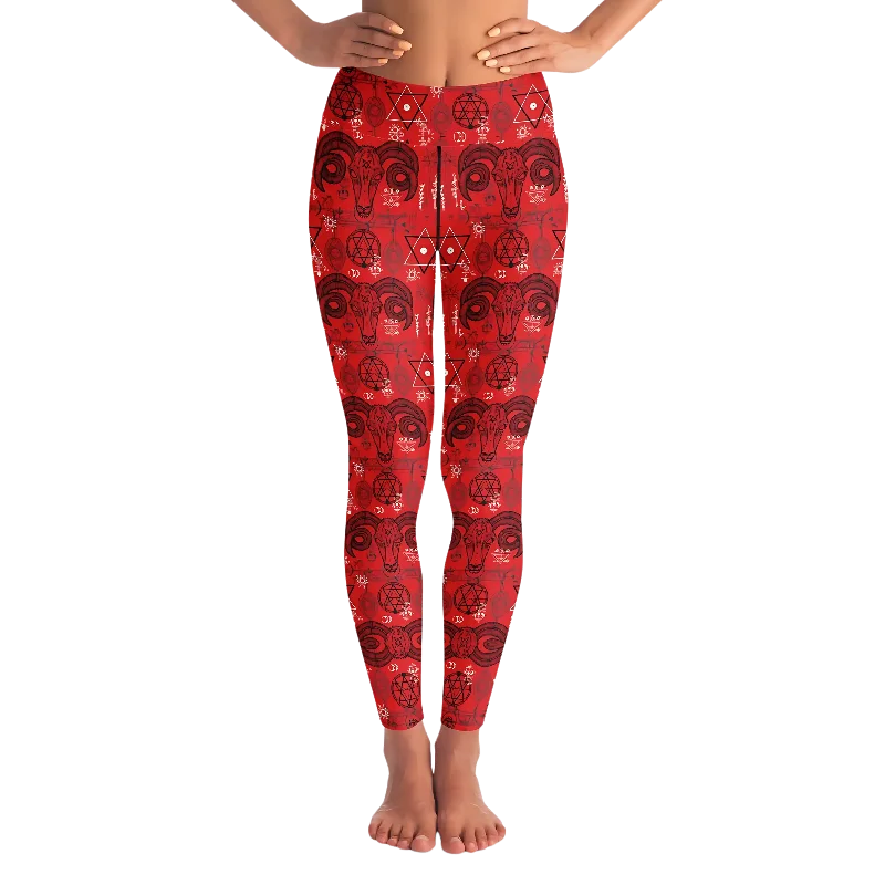 MYSTIC-SYMBOLS RED YOGA LEGGINGS WITH POCKET