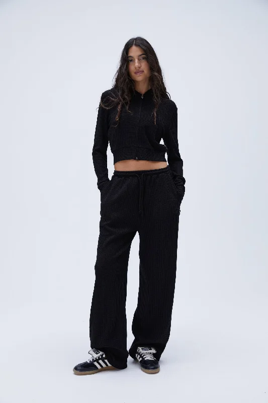 Waffle Straight Leg Lounge Pants - Black