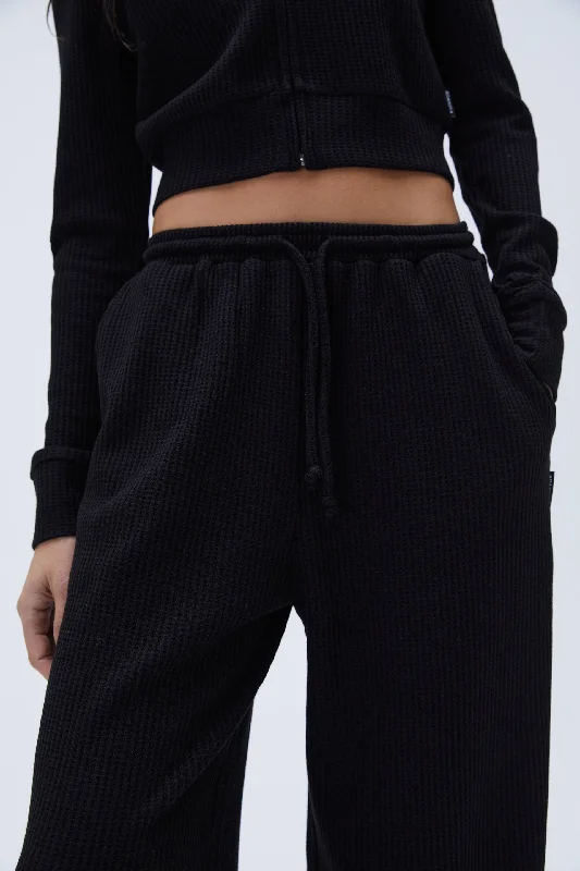 Waffle Straight Leg Lounge Pants - Black