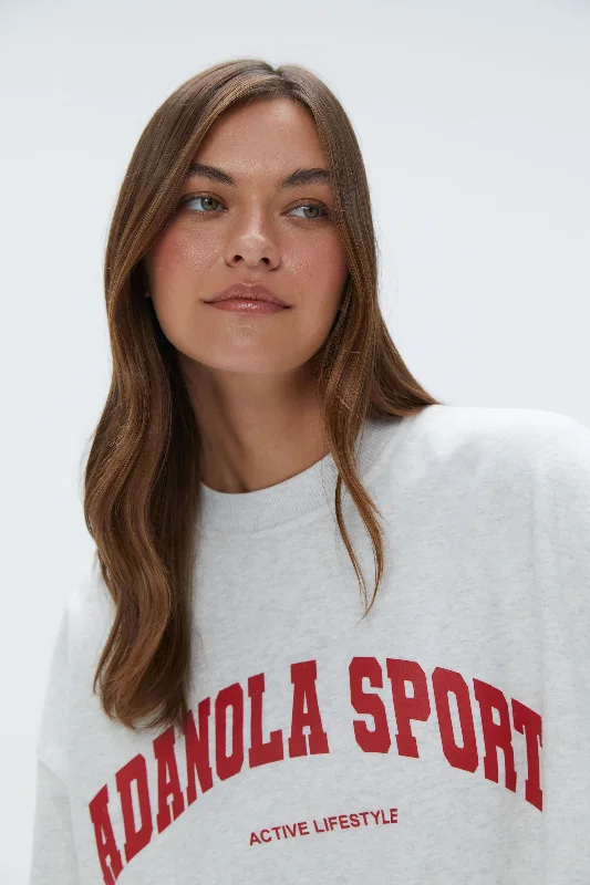 Adanola Sport Relaxed Sweatshirt - Light Grey Melange/ Classic Red