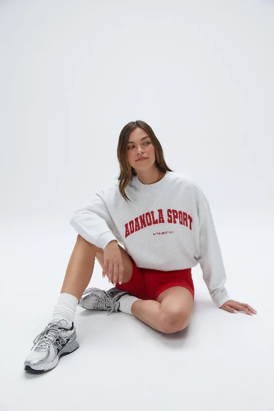 Adanola Sport Relaxed Sweatshirt - Light Grey Melange/ Classic Red