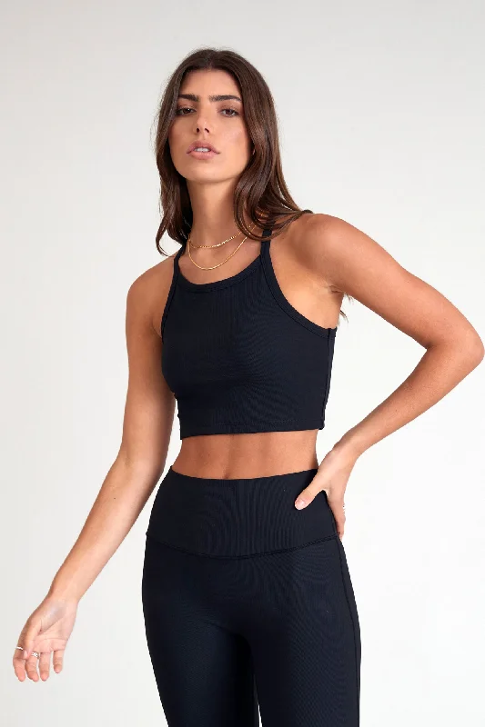 Eco Rib Strap Racer Crop (Black)