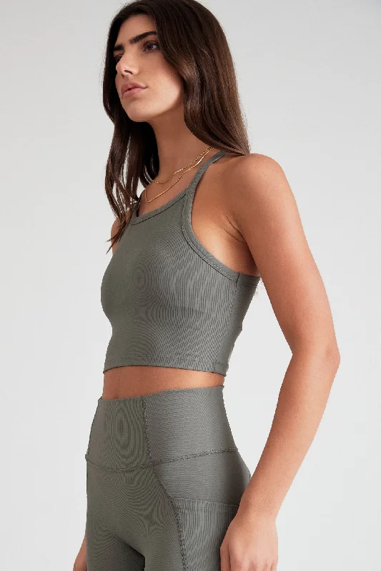 Eco Rib Strap Racer Crop (Olive)