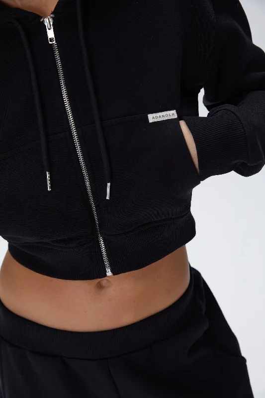 Full Zip Crop Hoodie - Black