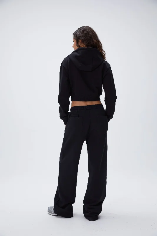 Full Zip Crop Hoodie - Black