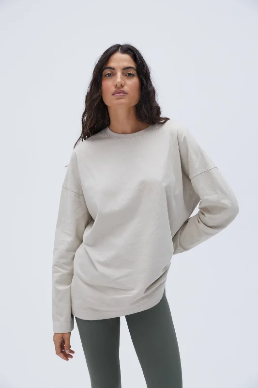 Washed Long Sleeve Oversized T-shirt - Stone