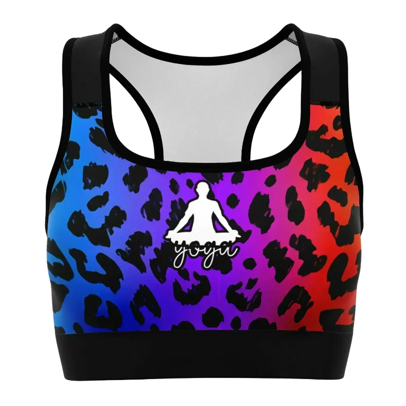 MULTI-COLORED NEON LEOPARD SPORTS BRA