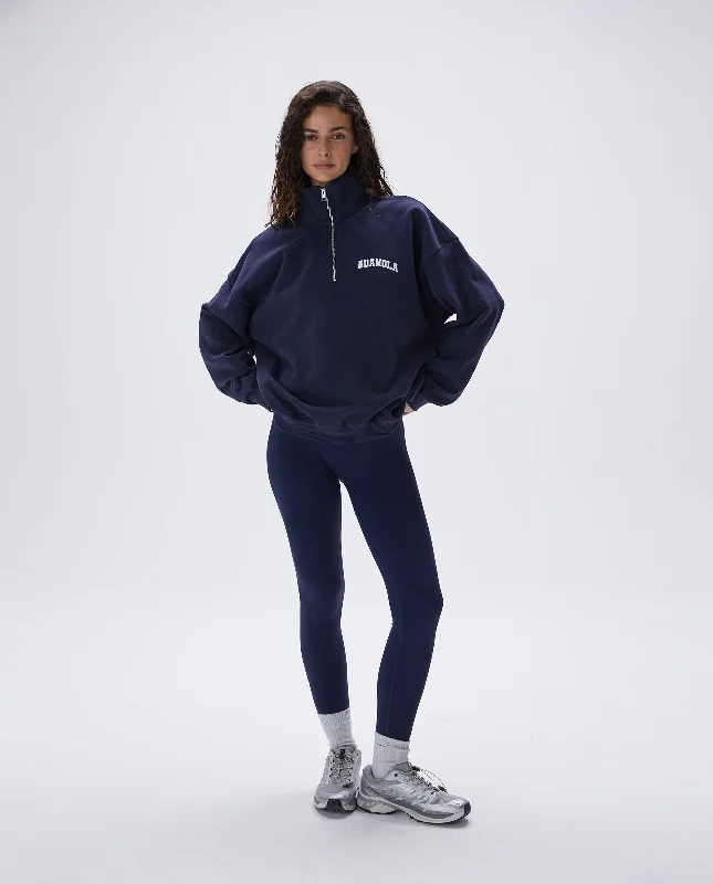 Varsity Oversized Funnel Neck Zip Sweatshirt - Navy Blue