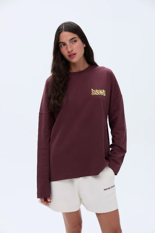 Trail Washed Long Sleeve Oversized T-shirt - Burgundy