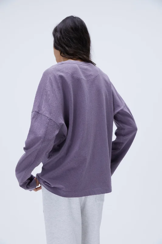 Washed Long Sleeve Oversized T-shirt - Dusk Purple