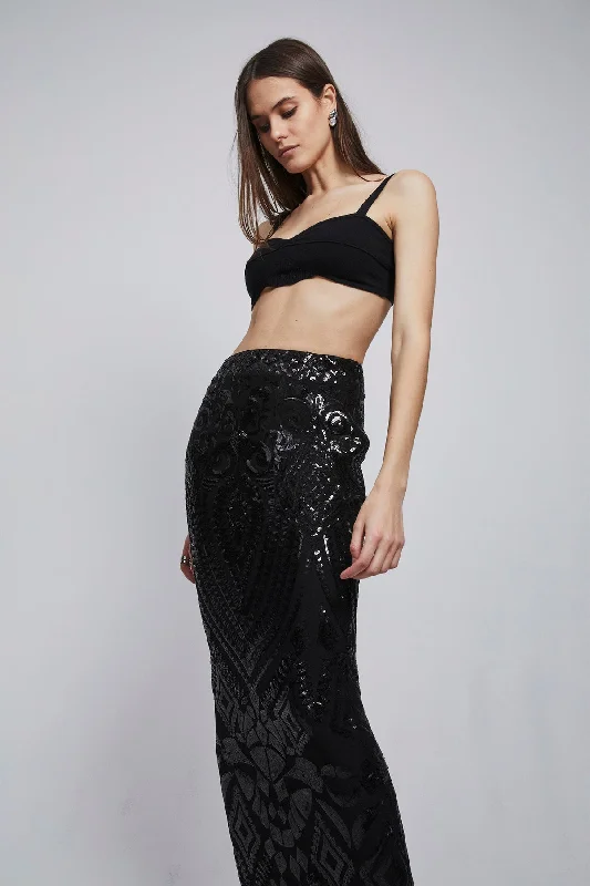 ADELE SEQUIN MAXI SKIRT | BLACK