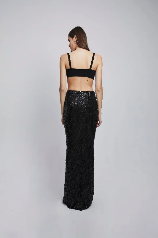 ADELE SEQUIN MAXI SKIRT | BLACK