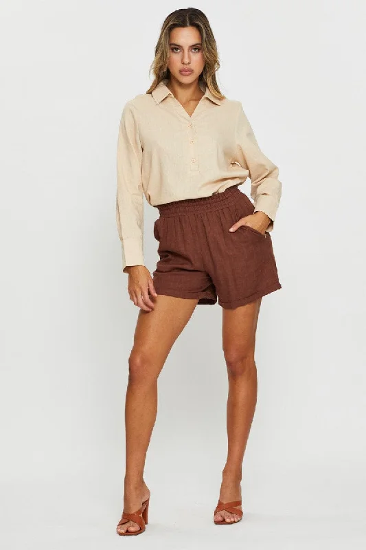 Beige Oversized Shirts Collared