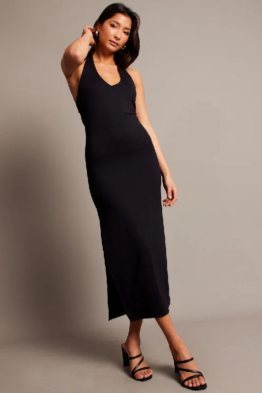 Black Bodycon Dress Halter Neck