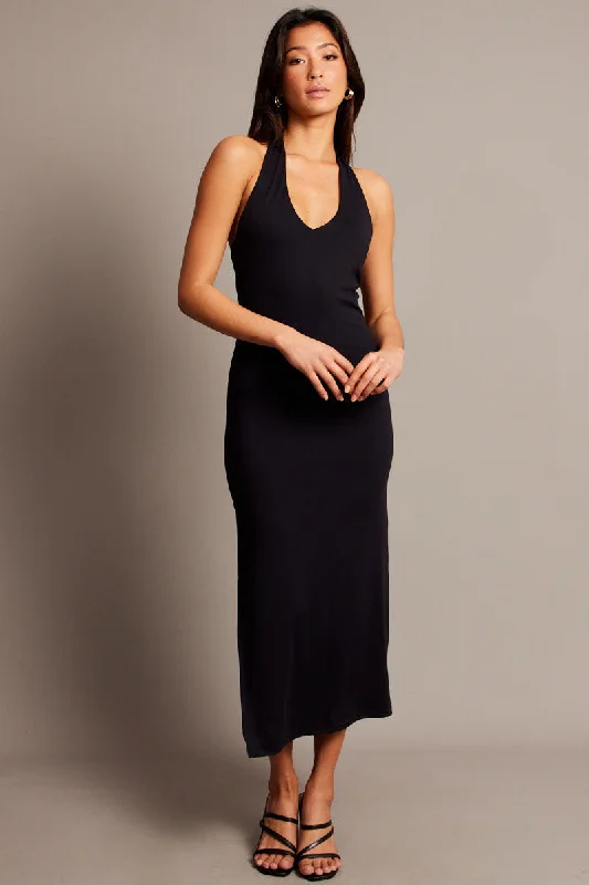 Black Bodycon Dress Halter Neck