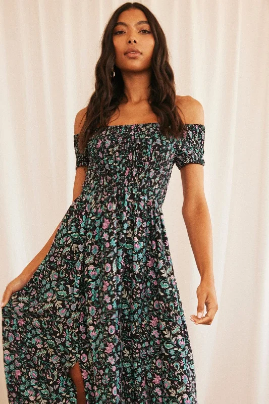 Black Boho Maxi Dress Off Shoulder