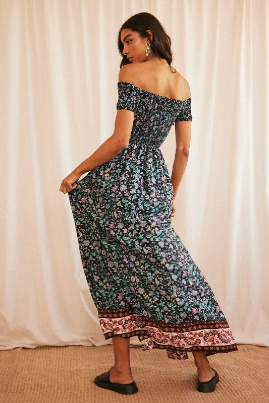 Black Boho Maxi Dress Off Shoulder