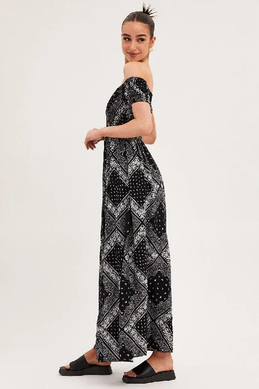 Black Boho Maxi Dress Off Shoulder