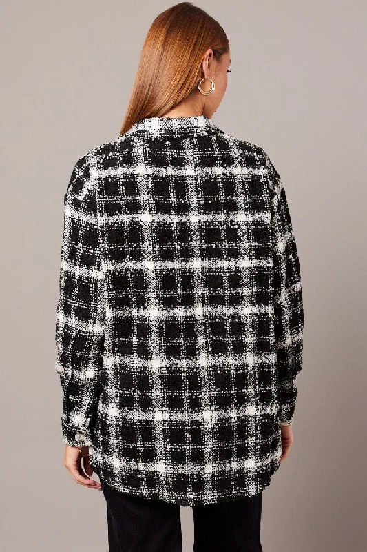 Black Check Relaxed Shirt Long Sleeve Shacket