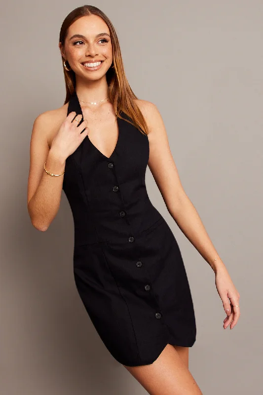 Black Halter Neck Dress Mini