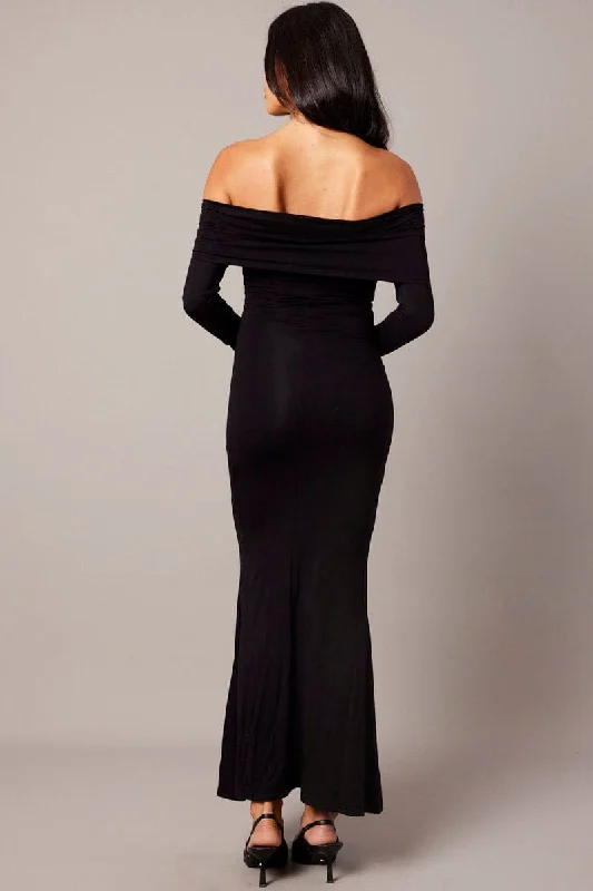 Black Off Shoulder Dress Long Sleeve Maxi