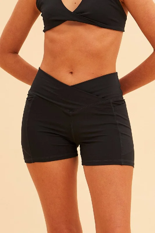 Black Sara V Waistband Bike Short