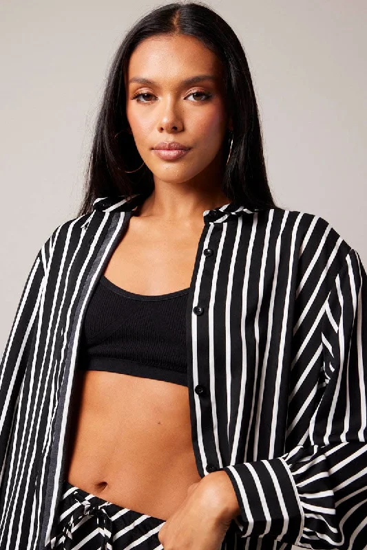 Black Stripe Relaxed Shirt Long Sleeve