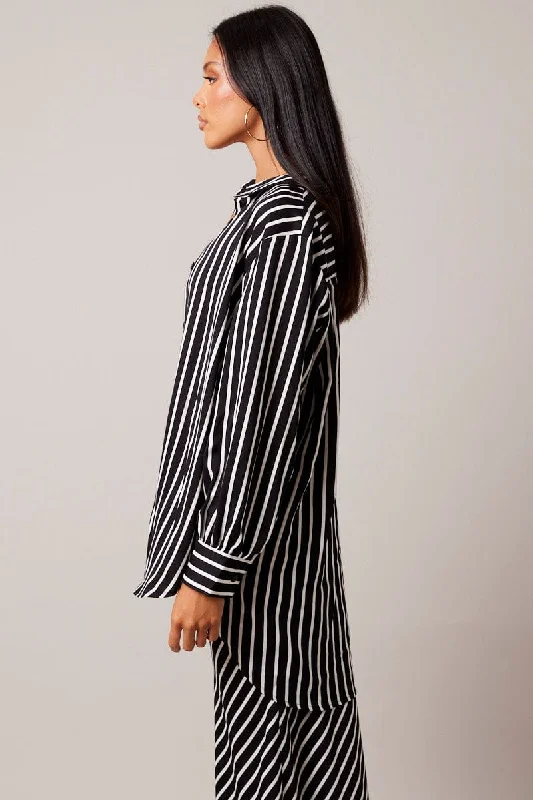 Black Stripe Relaxed Shirt Long Sleeve