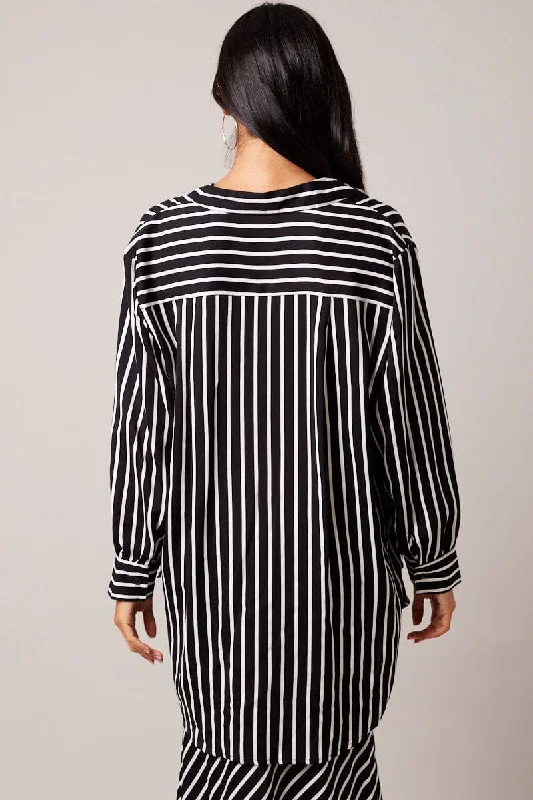 Black Stripe Relaxed Shirt Long Sleeve