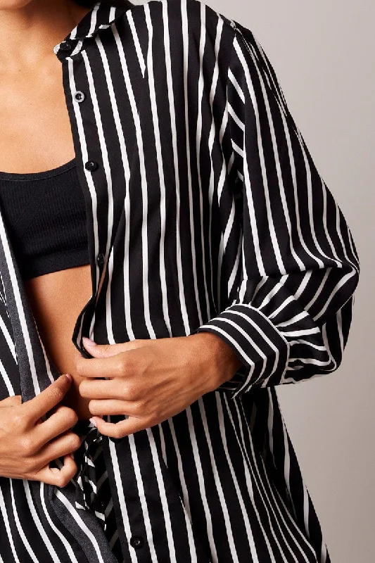 Black Stripe Relaxed Shirt Long Sleeve