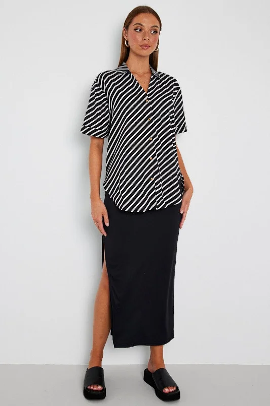 Black Stripe Shirt Short Sleeve