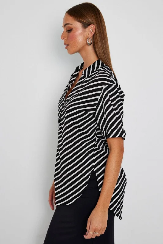 Black Stripe Shirt Short Sleeve