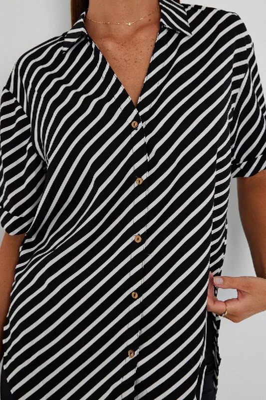 Black Stripe Shirt Short Sleeve