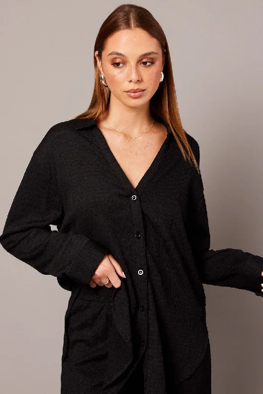 Black Textured Shirt Long Sleeve