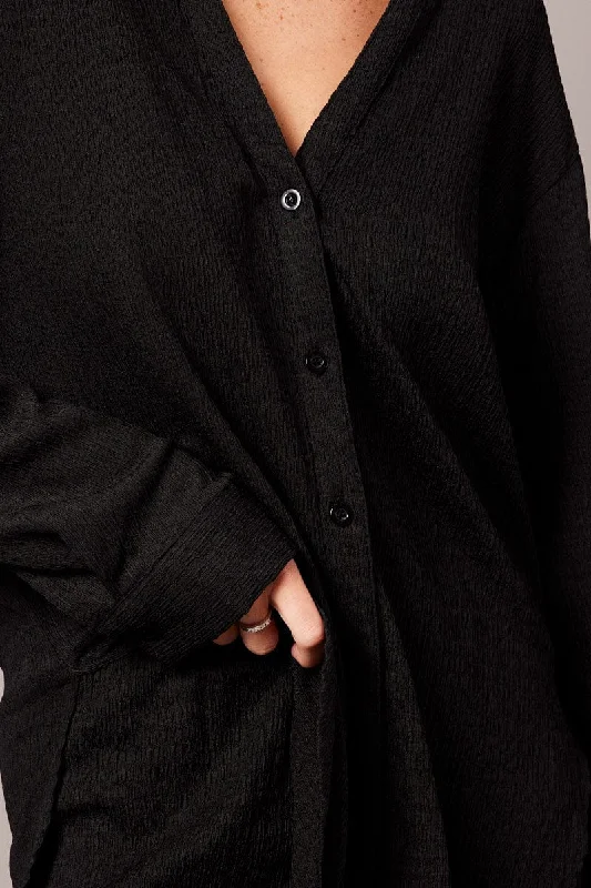 Black Textured Shirt Long Sleeve