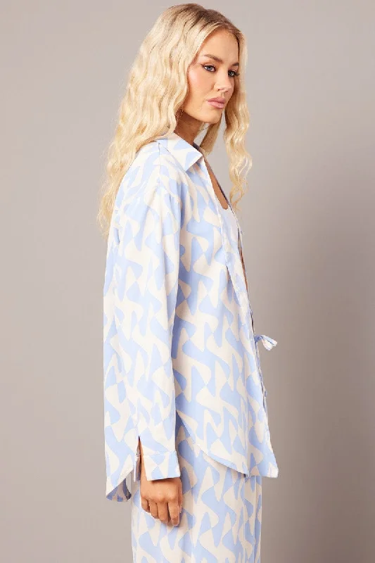 Blue Abstract Relaxed Shirt Long Sleeve