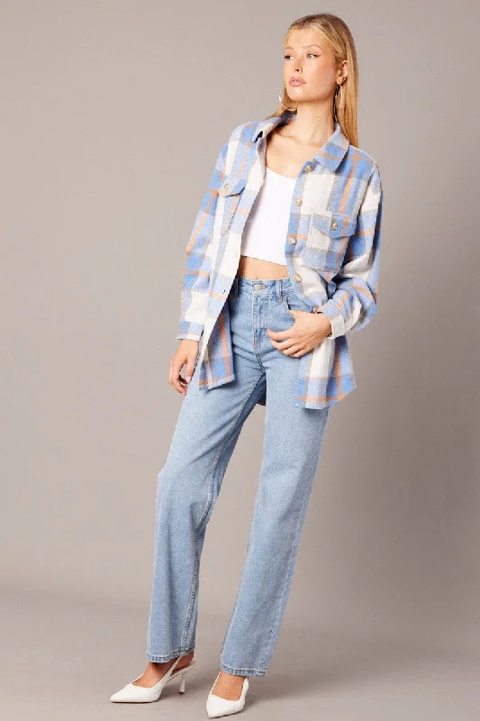 Blue Check Relaxed Shirt Long Sleeve