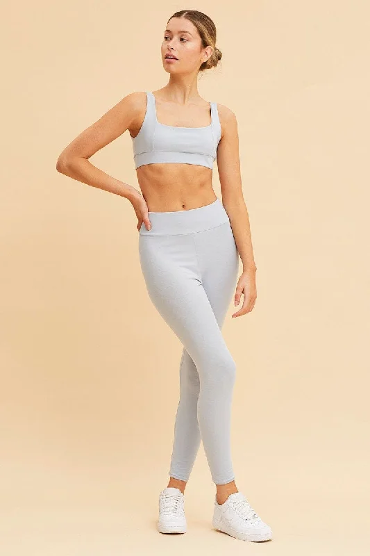 Blue Cotton Legging Stretch Full Length