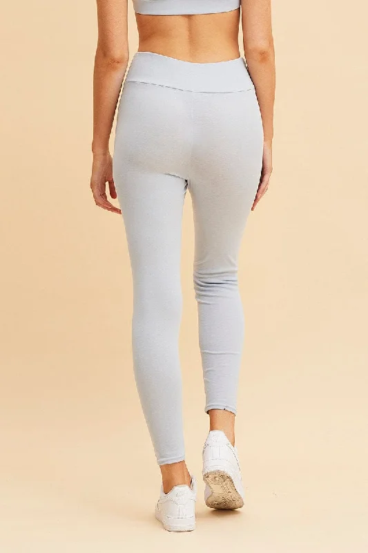 Blue Cotton Legging Stretch Full Length