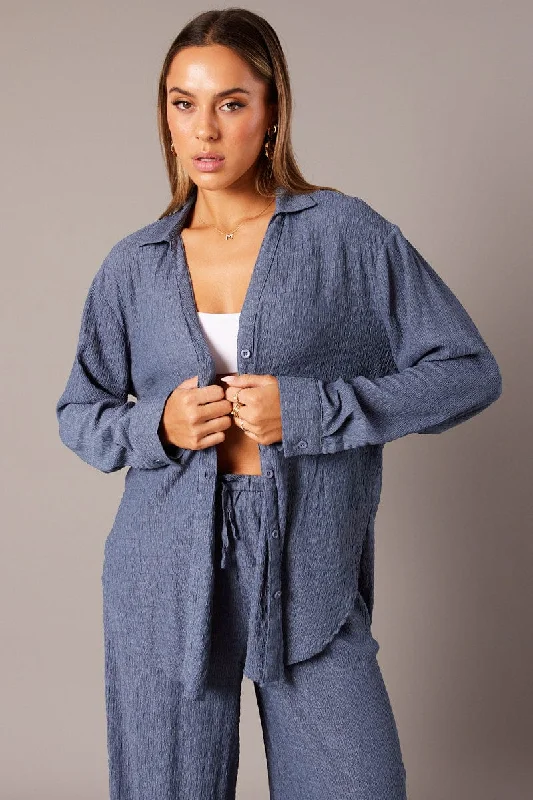 Blue Textured Shirt Long Sleeve