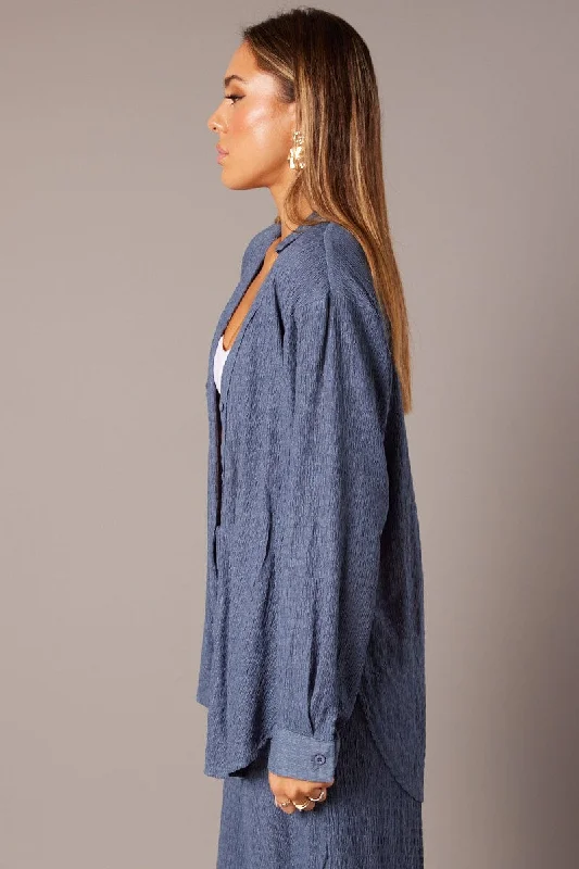 Blue Textured Shirt Long Sleeve