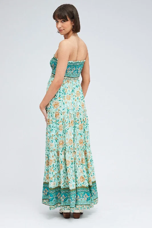 Boho Print Maxi Dress Bandeau Sun Dress