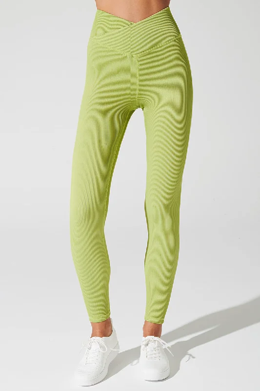 Bondi V Ribbed Legging - Green Smoke