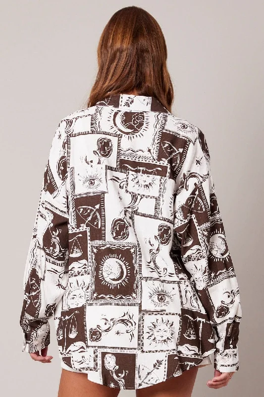 Brown Abstract Relaxed Shirt Long Sleeve