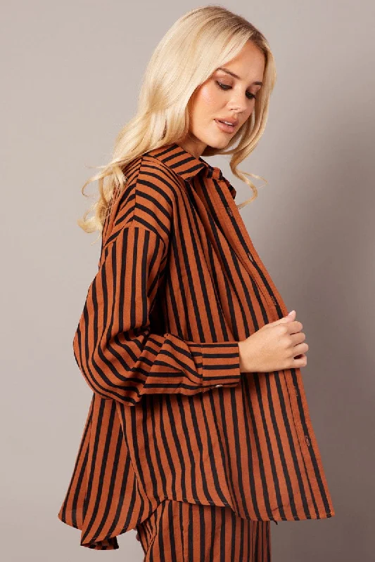 Brown Abstract Relaxed Shirt Long Sleeve