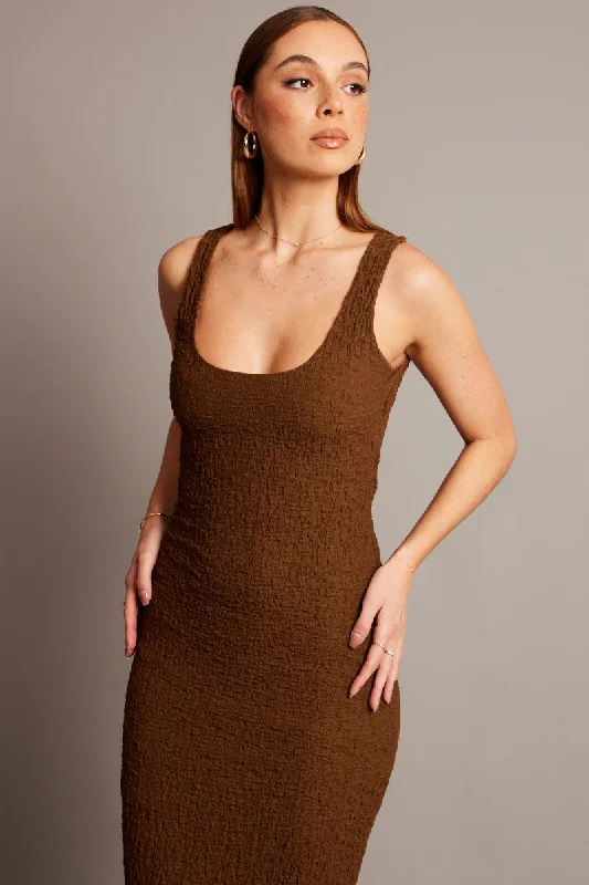 Brown Bodycon Dress Sleeveless Textured